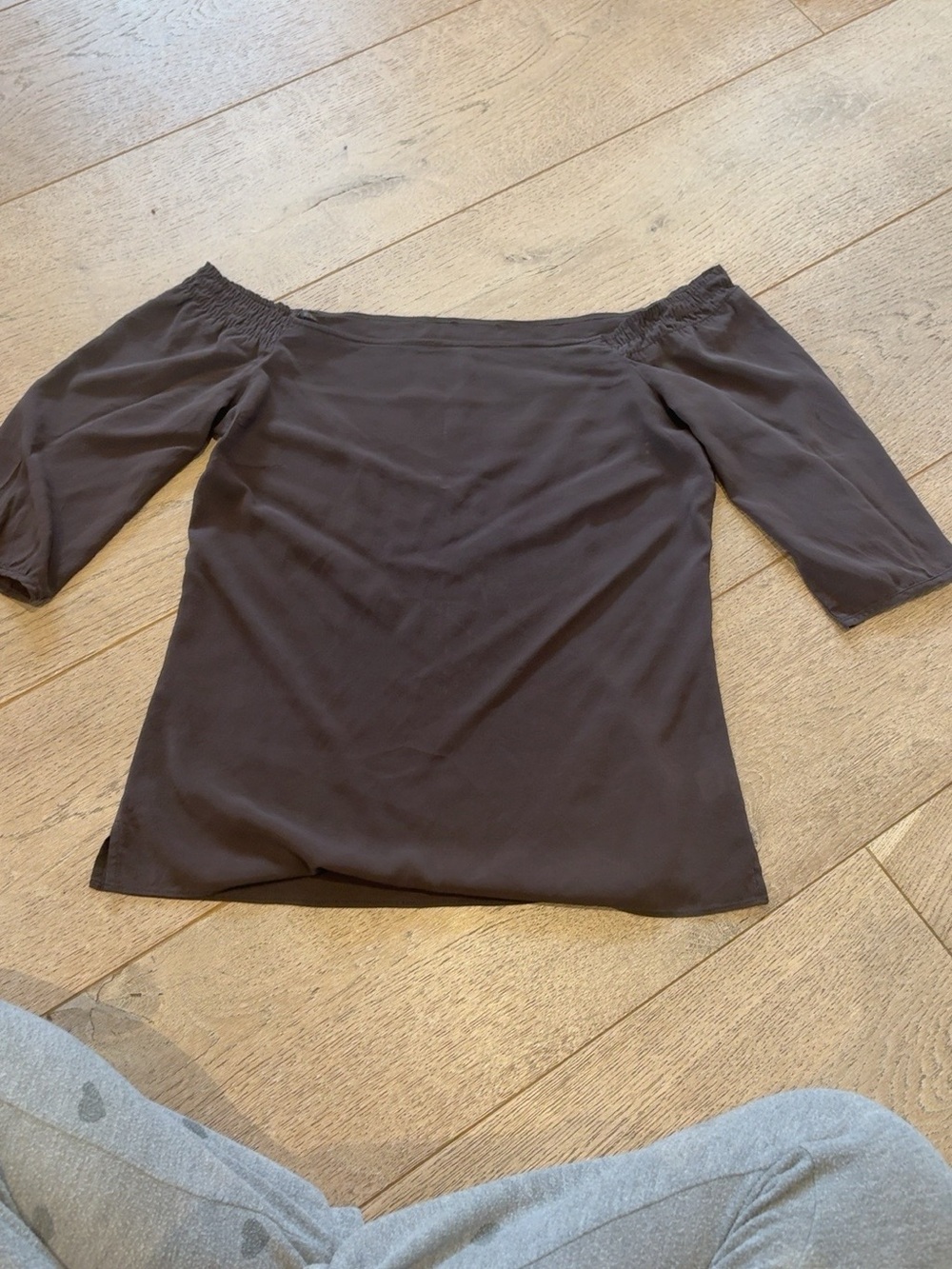 Theory Lauren B Silk Off Shoulder Blouse brown